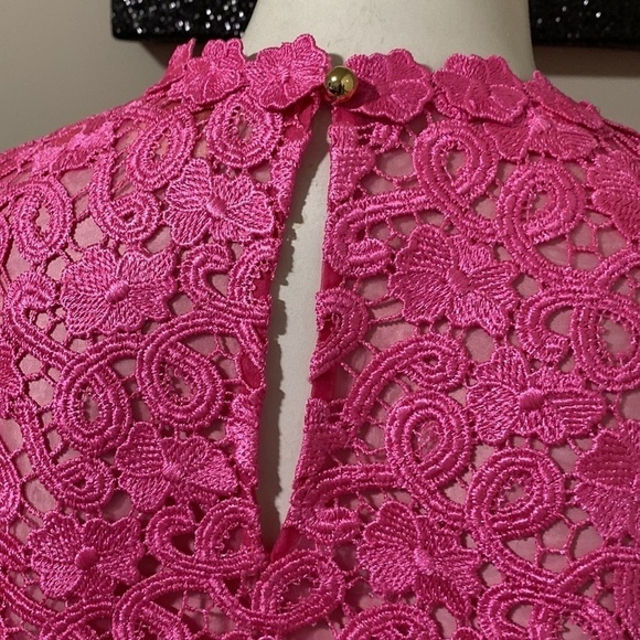 Kate Spade Alexandria Pink Floral Lace Short Sleeve Top Keyhole Back Sz 4 NEW - Picture 9 of 12
